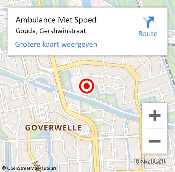 Locatie op kaart van de 112 melding: Ambulance Met Spoed Naar Gouda, Gershwinstraat op 4 oktober 2021 07:13