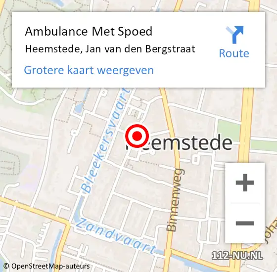 Locatie op kaart van de 112 melding: Ambulance Met Spoed Naar Heemstede, Jan van den Bergstraat op 4 oktober 2021 07:29