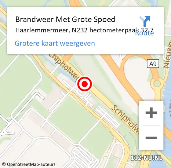 Locatie op kaart van de 112 melding: Brandweer Met Grote Spoed Naar Haarlemmermeer, N232 hectometerpaal: 32,7 op 4 oktober 2021 07:50