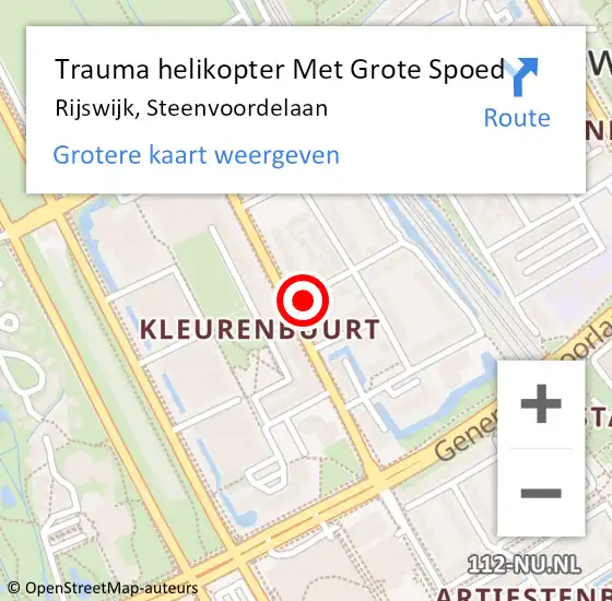 Locatie op kaart van de 112 melding: Trauma helikopter Met Grote Spoed Naar Rijswijk, Steenvoordelaan op 4 oktober 2021 08:55