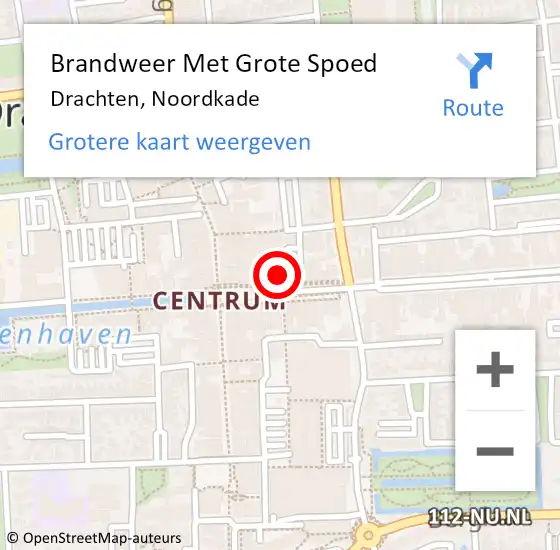 Locatie op kaart van de 112 melding: Brandweer Met Grote Spoed Naar Drachten, Noordkade op 4 oktober 2021 09:26