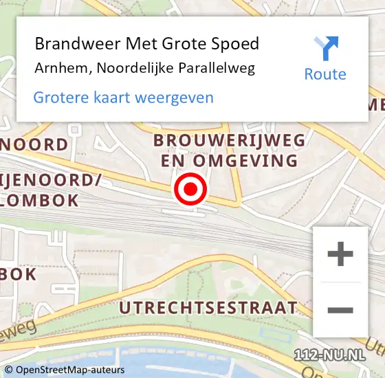 Locatie op kaart van de 112 melding: Brandweer Met Grote Spoed Naar Arnhem, Noordelijke Parallelweg op 4 oktober 2021 09:28