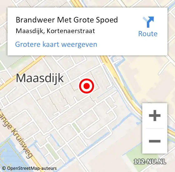 Locatie op kaart van de 112 melding: Brandweer Met Grote Spoed Naar Maasdijk, Kortenaerstraat op 4 oktober 2021 09:39