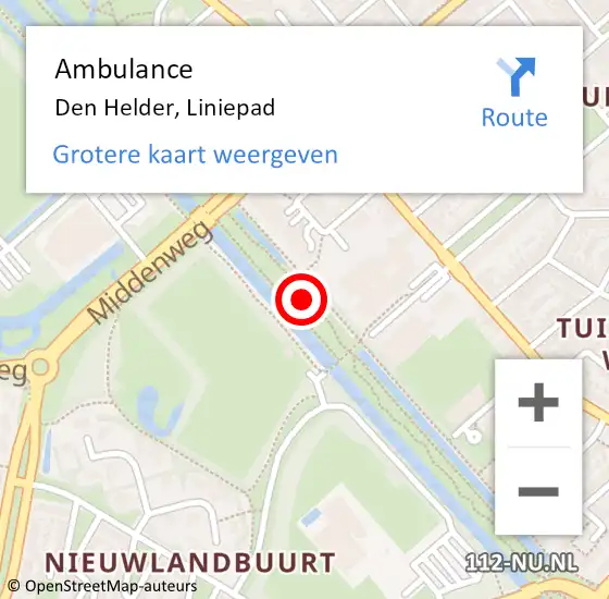 Locatie op kaart van de 112 melding: Ambulance Den Helder, Liniepad op 4 oktober 2021 09:54