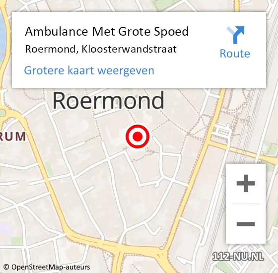 Locatie op kaart van de 112 melding: Ambulance Met Grote Spoed Naar Roermond, Kloosterwandstraat op 4 oktober 2021 09:57