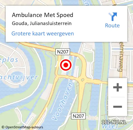 Locatie op kaart van de 112 melding: Ambulance Met Spoed Naar Gouda, Julianasluisterrein op 4 oktober 2021 10:29