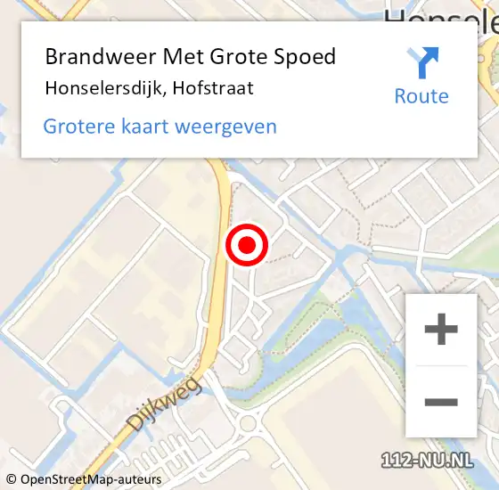 Locatie op kaart van de 112 melding: Brandweer Met Grote Spoed Naar Honselersdijk, Hofstraat op 4 oktober 2021 10:35