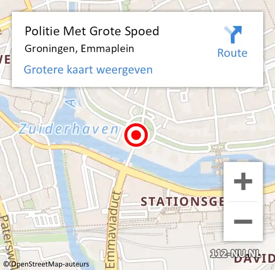 Locatie op kaart van de 112 melding: Politie Met Grote Spoed Naar Groningen, Emmaplein op 4 oktober 2021 10:36