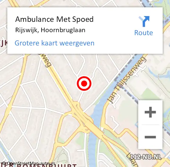 Locatie op kaart van de 112 melding: Ambulance Met Spoed Naar Rijswijk, Hoornbruglaan op 4 oktober 2021 10:44