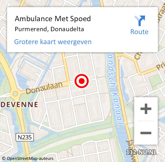 Locatie op kaart van de 112 melding: Ambulance Met Spoed Naar Purmerend, Donaudelta op 4 oktober 2021 11:15