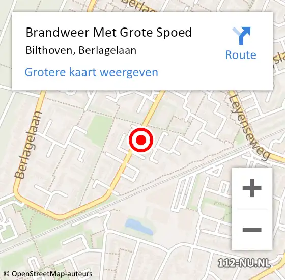 Locatie op kaart van de 112 melding: Brandweer Met Grote Spoed Naar Bilthoven, Berlagelaan op 4 oktober 2021 11:39