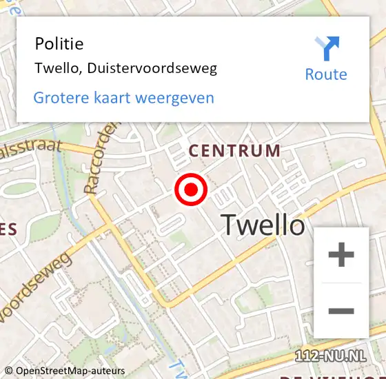 Locatie op kaart van de 112 melding: Politie Twello, Duistervoordseweg op 4 oktober 2021 11:59