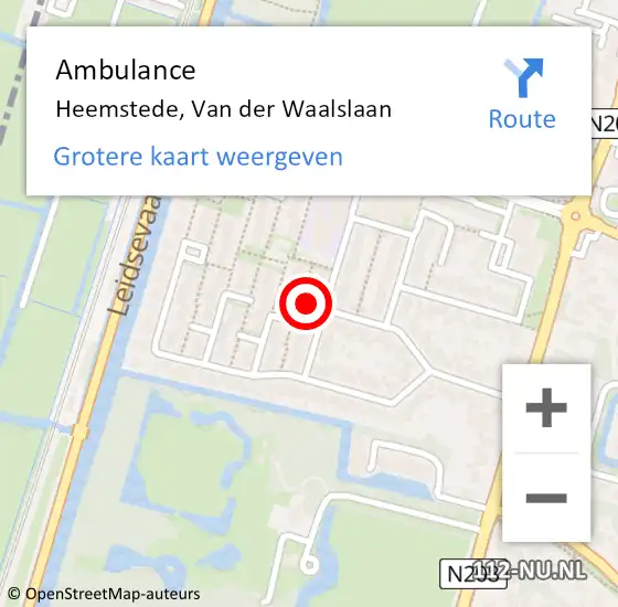 Locatie op kaart van de 112 melding: Ambulance Heemstede, Van der Waalslaan op 4 oktober 2021 12:06