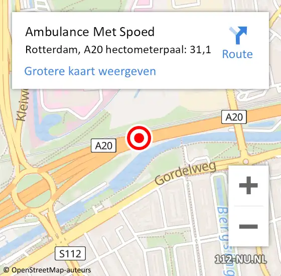 Locatie op kaart van de 112 melding: Ambulance Met Spoed Naar Rotterdam, A20 hectometerpaal: 31,1 op 4 oktober 2021 12:14