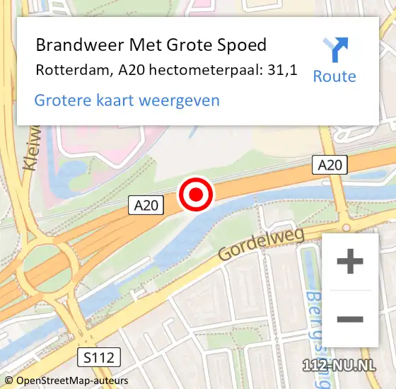 Locatie op kaart van de 112 melding: Brandweer Met Grote Spoed Naar Rotterdam, A20 hectometerpaal: 31,1 op 4 oktober 2021 12:14