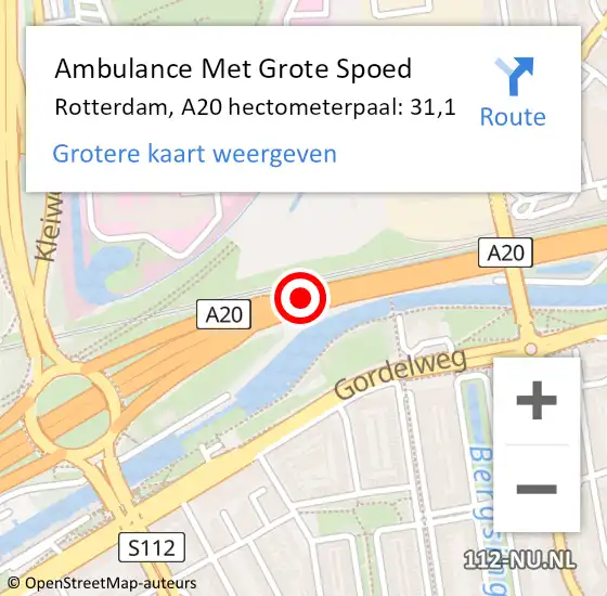 Locatie op kaart van de 112 melding: Ambulance Met Grote Spoed Naar Rotterdam, A20 hectometerpaal: 31,1 op 4 oktober 2021 12:15