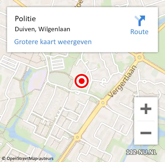 Locatie op kaart van de 112 melding: Politie Duiven, Wilgenlaan op 4 oktober 2021 12:18