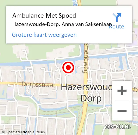 Locatie op kaart van de 112 melding: Ambulance Met Spoed Naar Hazerswoude-Dorp, Anna van Saksenlaan op 4 oktober 2021 12:34