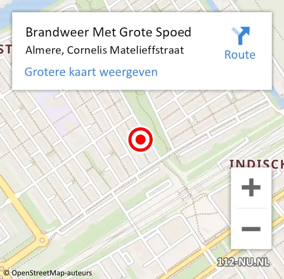 Locatie op kaart van de 112 melding: Brandweer Met Grote Spoed Naar Almere, Cornelis Matelieffstraat op 4 oktober 2021 12:37