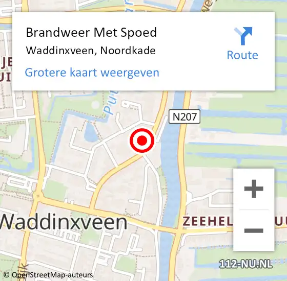 Locatie op kaart van de 112 melding: Brandweer Met Spoed Naar Waddinxveen, Noordkade op 4 oktober 2021 12:39