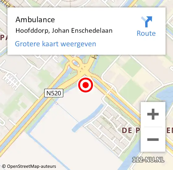 Locatie op kaart van de 112 melding: Ambulance Hoofddorp, Johan Enschedelaan op 4 oktober 2021 12:45