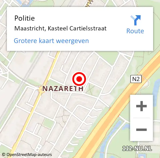 Locatie op kaart van de 112 melding: Politie Maastricht, Kasteel Cartielsstraat op 4 oktober 2021 13:01