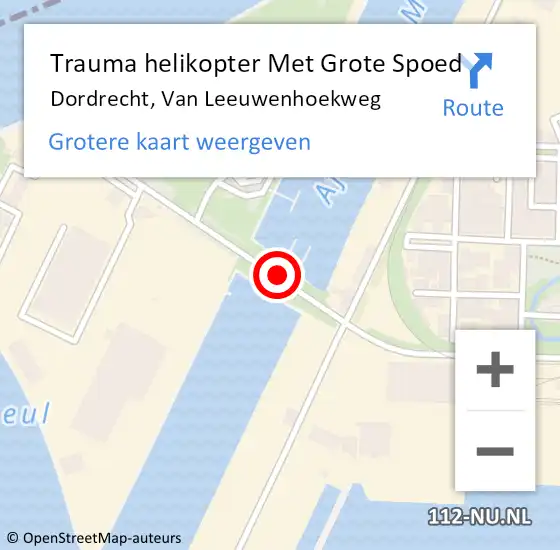 Locatie op kaart van de 112 melding: Trauma helikopter Met Grote Spoed Naar Dordrecht, Van Leeuwenhoekweg op 4 oktober 2021 13:25