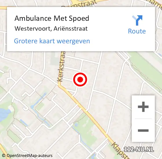 Locatie op kaart van de 112 melding: Ambulance Met Spoed Naar Westervoort, Ariënsstraat op 4 oktober 2021 13:30