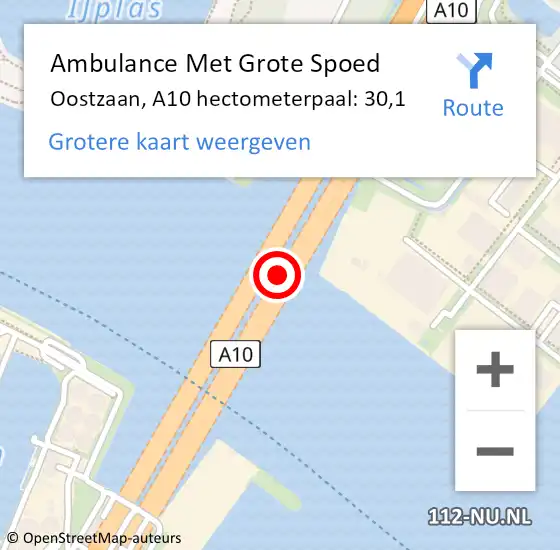 Locatie op kaart van de 112 melding: Ambulance Met Grote Spoed Naar Amsterdam, A10 hectometerpaal: 30,1 op 4 oktober 2021 13:50