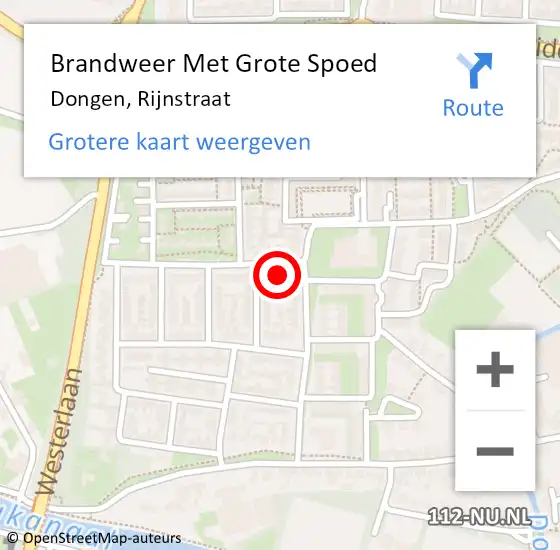Locatie op kaart van de 112 melding: Brandweer Met Grote Spoed Naar Dongen, Rijnstraat op 4 oktober 2021 14:11