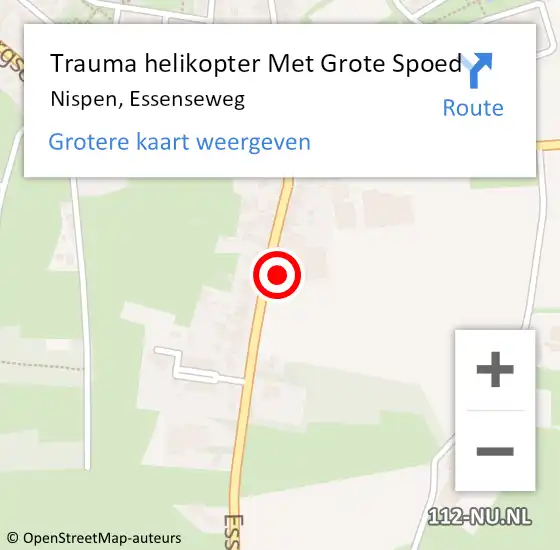 Locatie op kaart van de 112 melding: Trauma helikopter Met Grote Spoed Naar Nispen, Essenseweg op 4 oktober 2021 14:18