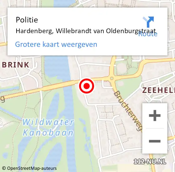 Locatie op kaart van de 112 melding: Politie Hardenberg, Willebrandt van Oldenburgstraat op 4 oktober 2021 14:40
