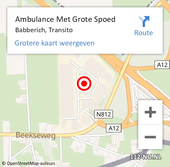Locatie op kaart van de 112 melding: Ambulance Met Grote Spoed Naar Babberich, Transito op 4 oktober 2021 15:01