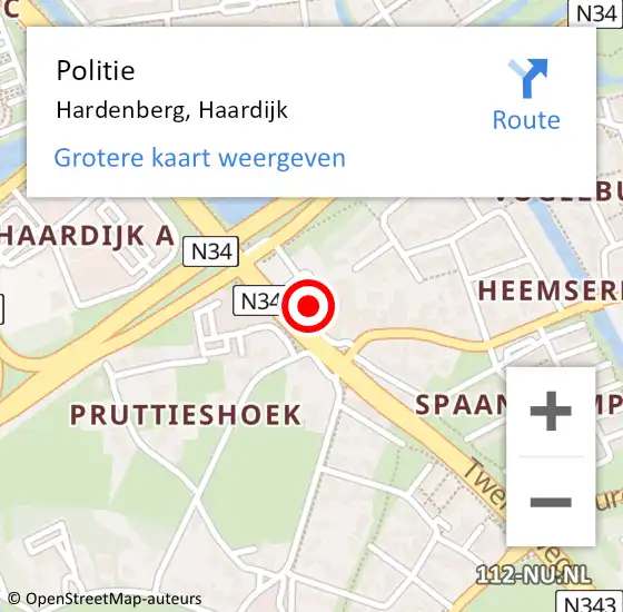 Locatie op kaart van de 112 melding: Politie Hardenberg, Haardijk op 4 oktober 2021 15:20