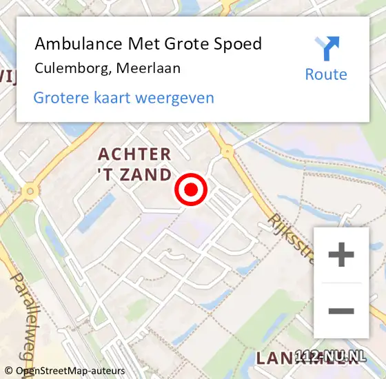 Locatie op kaart van de 112 melding: Ambulance Met Grote Spoed Naar Culemborg, Meerlaan op 4 oktober 2021 15:38