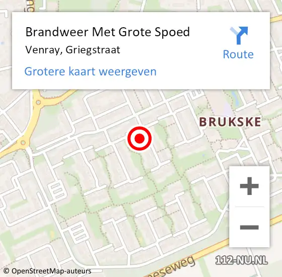 Locatie op kaart van de 112 melding: Brandweer Met Grote Spoed Naar Venray, Griegstraat op 4 oktober 2021 15:44