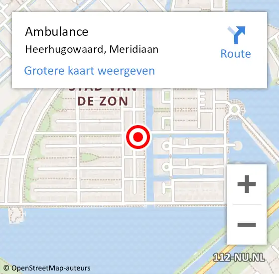 Locatie op kaart van de 112 melding: Ambulance Heerhugowaard, Meridiaan op 4 oktober 2021 15:46