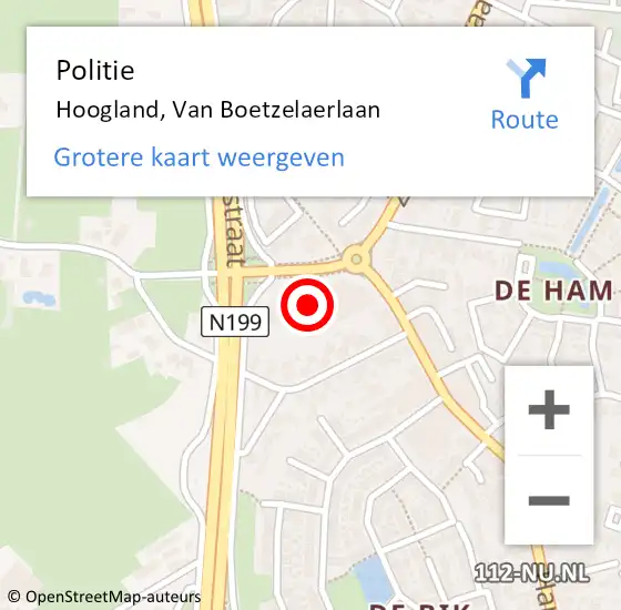 Locatie op kaart van de 112 melding: Politie Hoogland, Van Boetzelaerlaan op 4 oktober 2021 15:58