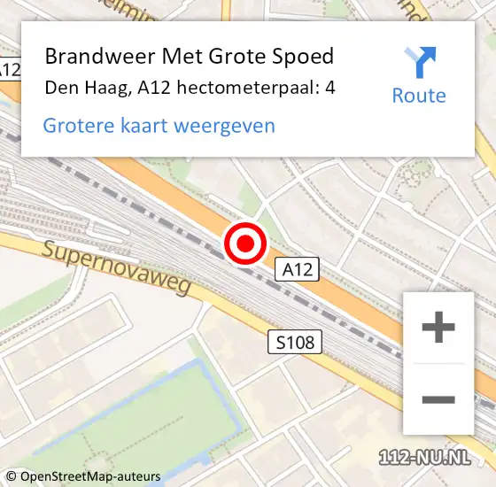 Locatie op kaart van de 112 melding: Brandweer Met Grote Spoed Naar Den Haag, A12 hectometerpaal: 4 op 4 oktober 2021 16:08