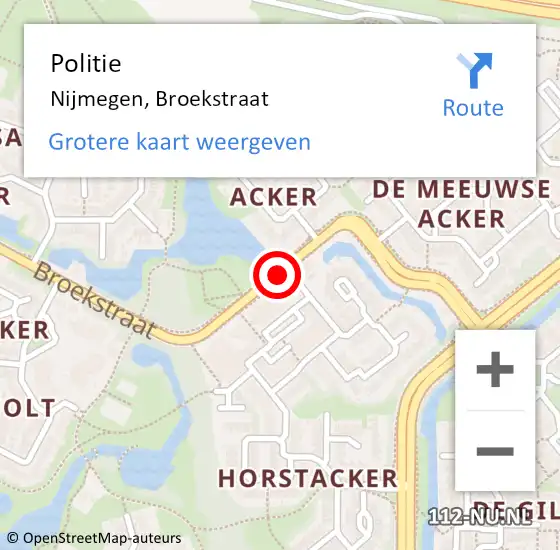 Locatie op kaart van de 112 melding: Politie Nijmegen, Broekstraat op 4 oktober 2021 16:10