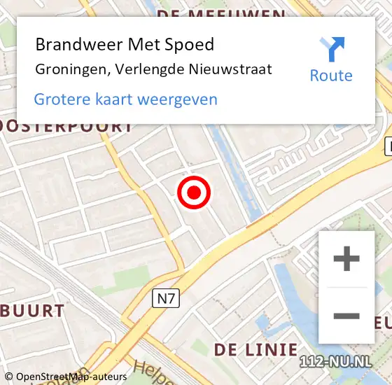 Locatie op kaart van de 112 melding: Brandweer Met Spoed Naar Groningen, Verlengde Nieuwstraat op 4 oktober 2021 16:11