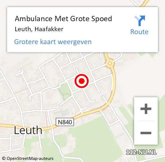 Locatie op kaart van de 112 melding: Ambulance Met Grote Spoed Naar Leuth, Haafakker op 4 oktober 2021 16:45