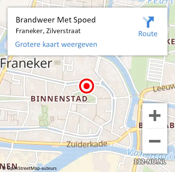 Locatie op kaart van de 112 melding: Brandweer Met Spoed Naar Franeker, Zilverstraat op 4 oktober 2021 16:58