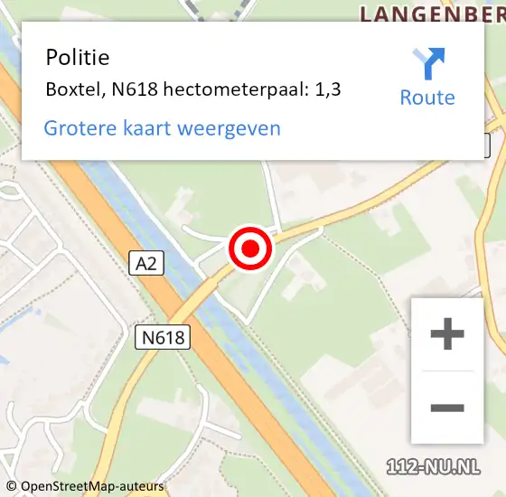 Locatie op kaart van de 112 melding: Politie Boxtel, N618 hectometerpaal: 1,3 op 4 oktober 2021 17:04