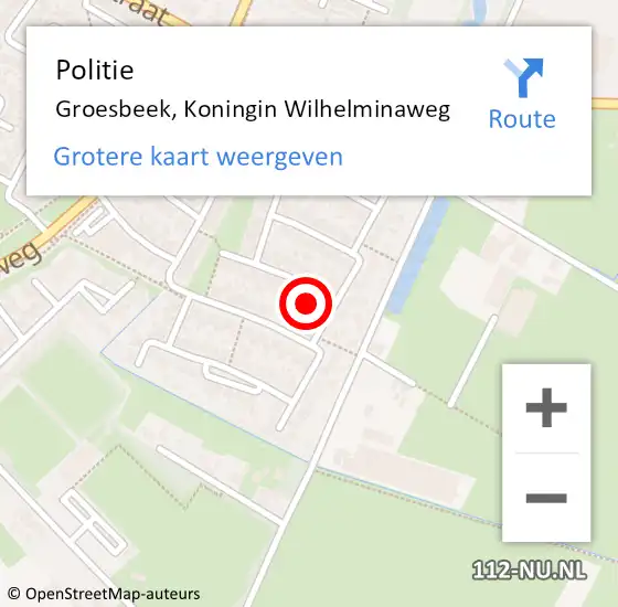 Locatie op kaart van de 112 melding: Politie Groesbeek, Koningin Wilhelminaweg op 4 oktober 2021 17:16