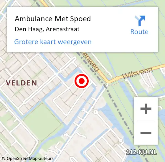 Locatie op kaart van de 112 melding: Ambulance Met Spoed Naar Den Haag, Arenastraat op 4 oktober 2021 17:21