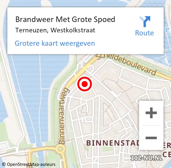 Locatie op kaart van de 112 melding: Brandweer Met Grote Spoed Naar Terneuzen, Westkolkstraat op 4 oktober 2021 17:35