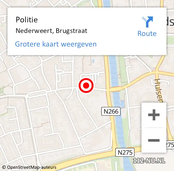 Locatie op kaart van de 112 melding: Politie Nederweert, Brugstraat op 4 oktober 2021 17:46