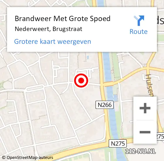 Locatie op kaart van de 112 melding: Brandweer Met Grote Spoed Naar Nederweert, Brugstraat op 4 oktober 2021 17:47