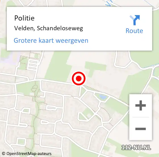 Locatie op kaart van de 112 melding: Politie Velden, Schandeloseweg op 4 oktober 2021 17:51